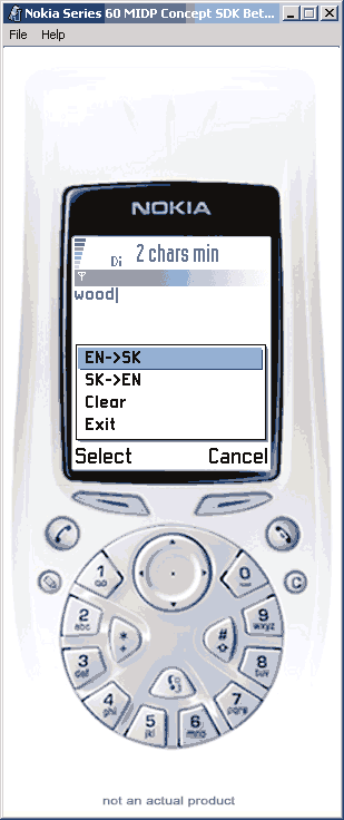 Dictionary on Nokia 3650 emulator screenshot